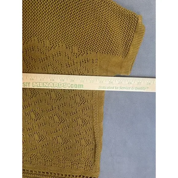 Torrid Crochet Knit Short Sleeve Top Sz 2X Mustard Cotton Fringe Open Knit Layer - Picture 9 of 11